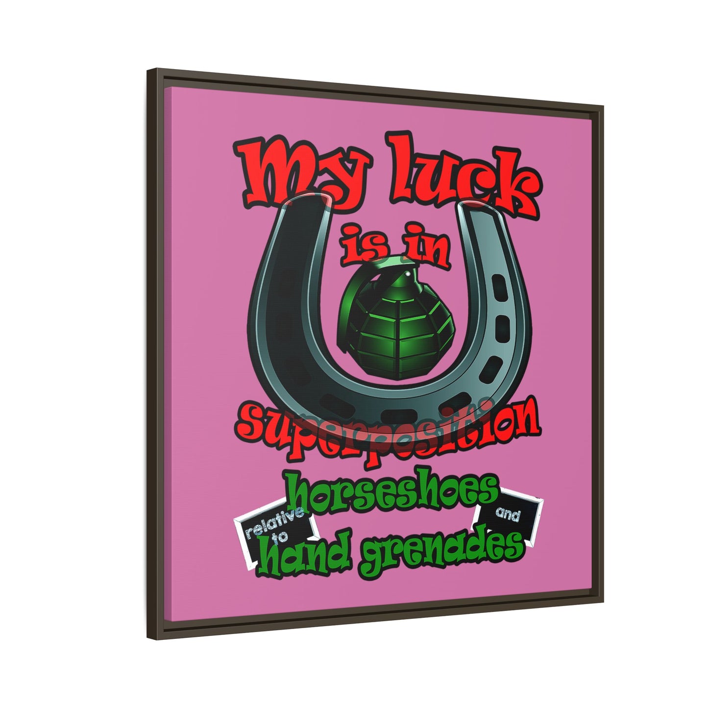 my luck - framed canvas art (light pink)