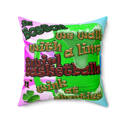 celtics logo - Spun Polyester Square Pillow - (light blue-pink wave)