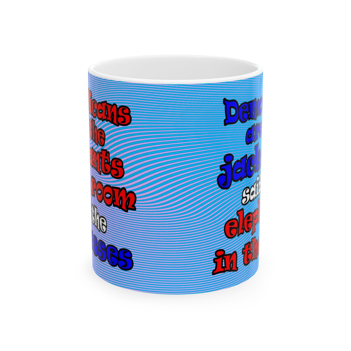 donkeys and elephants - White Mug (light blue-purple wave)