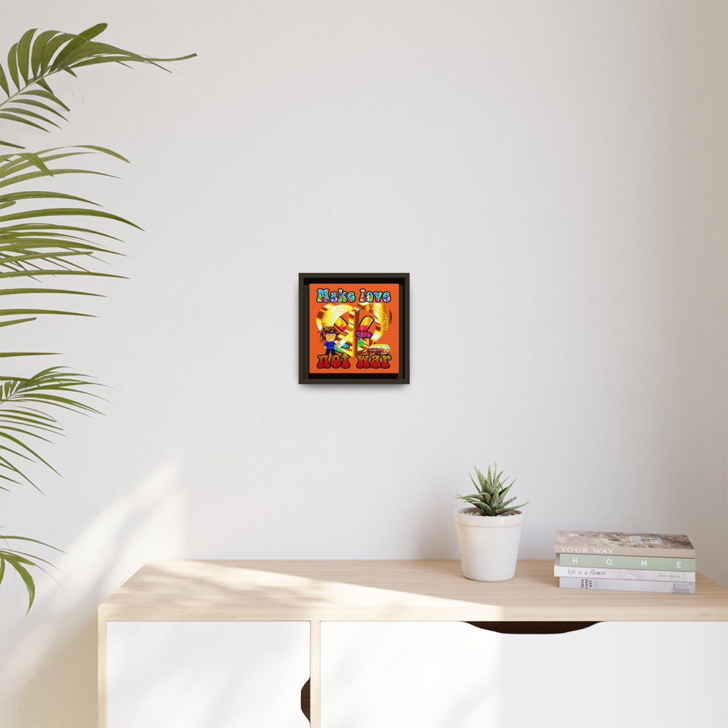 love peace - framed canvas art (orange)
