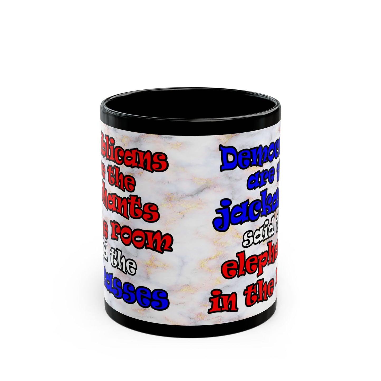 donkeys and elephants - Black Mug (white marble)