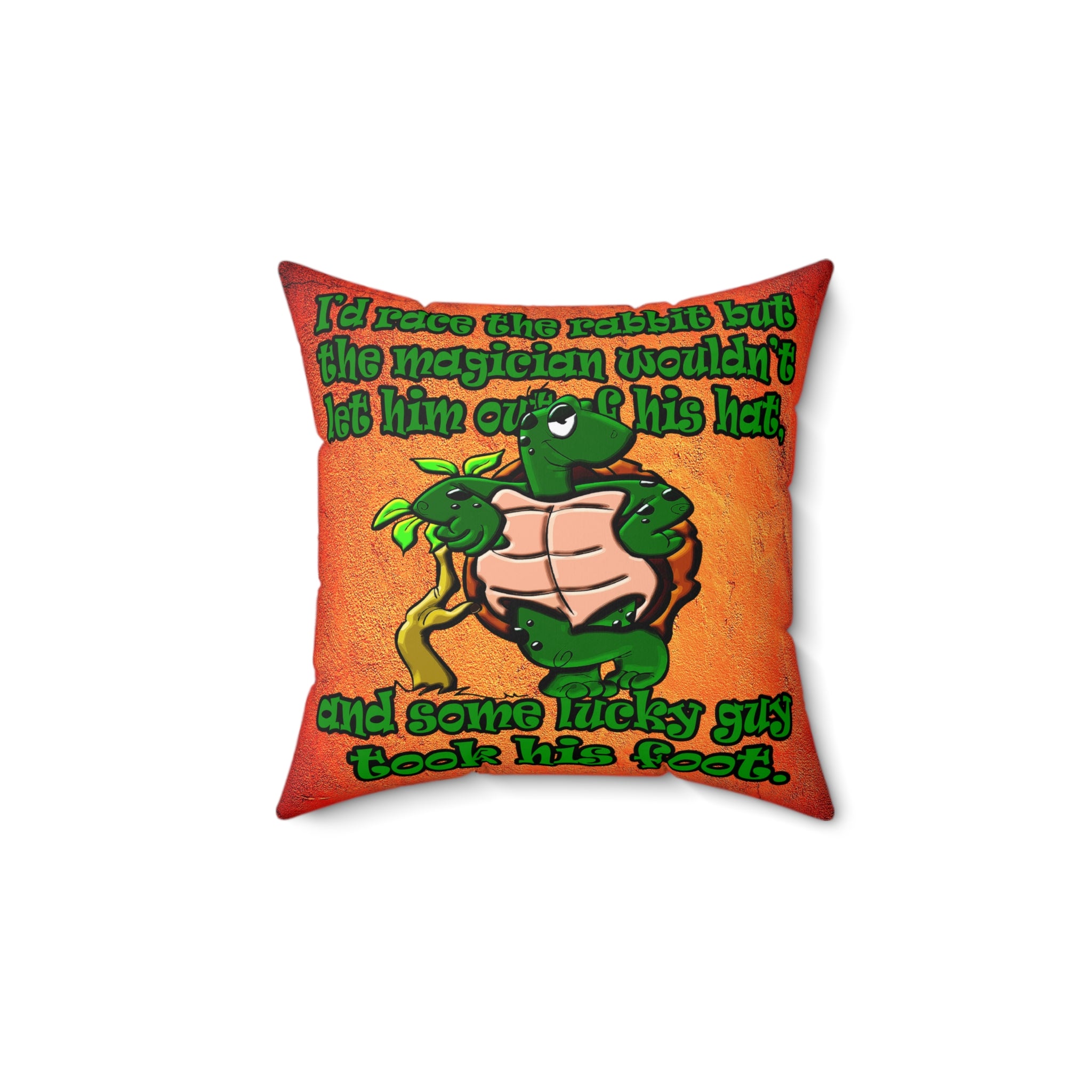 turtle race - Spun Polyester Square Pillow - (burnt orange)