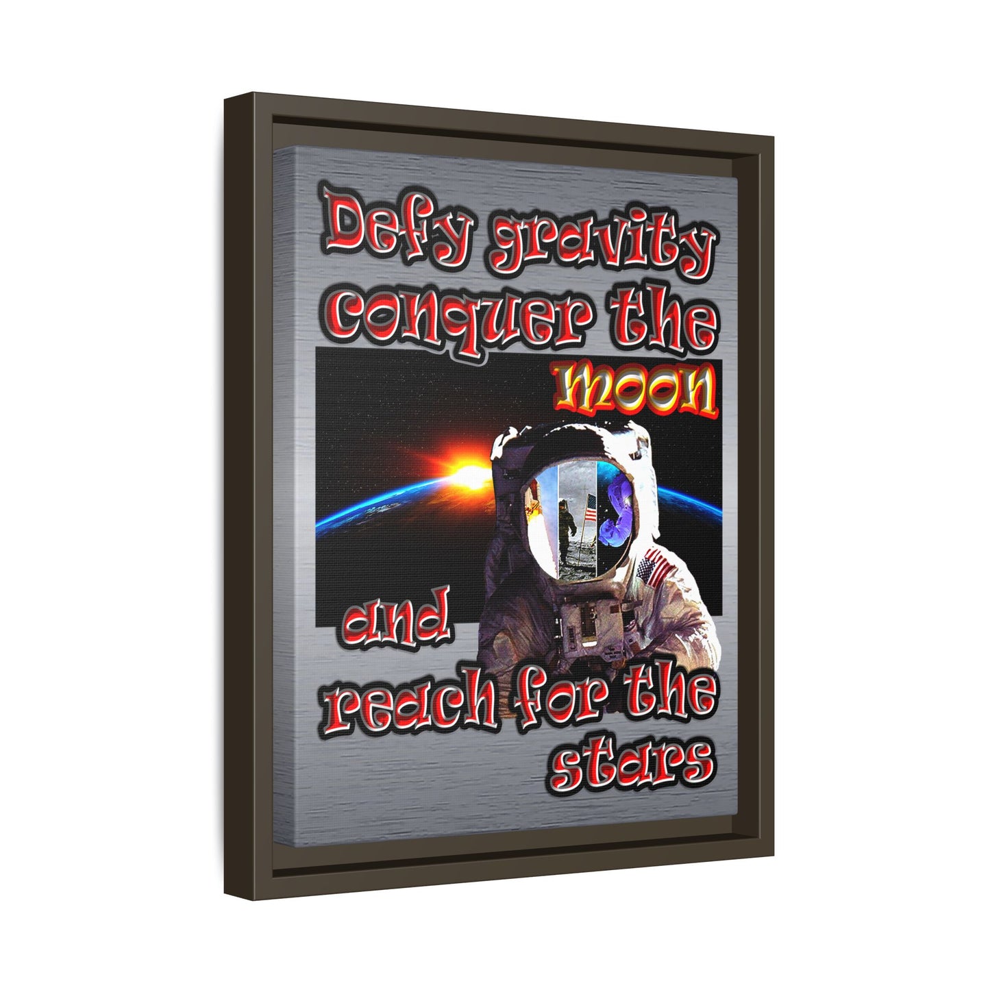 defy conquer reach - framed canvas art (brushed nickel)