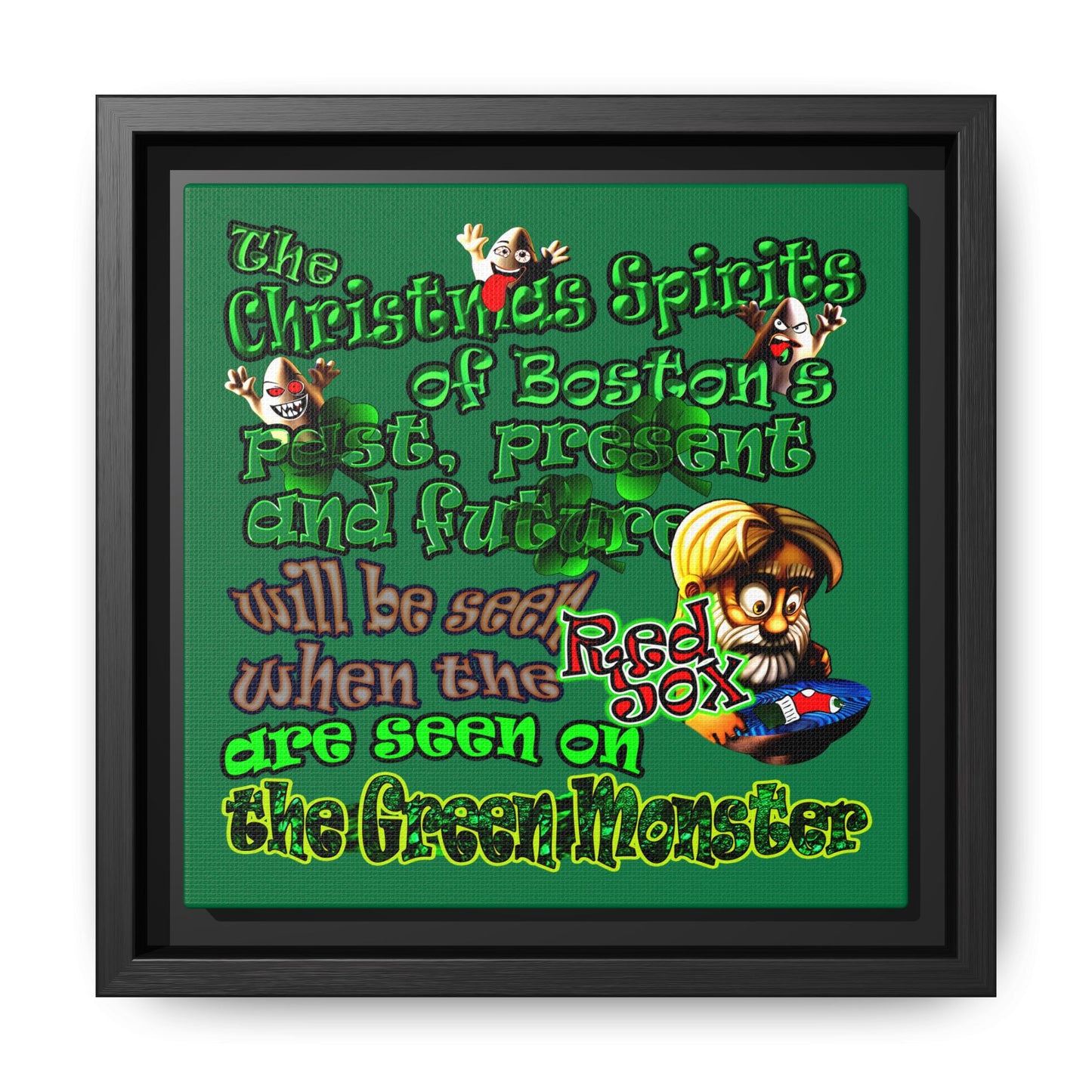 christmas spirits of boston - framed canvas art (dark green)