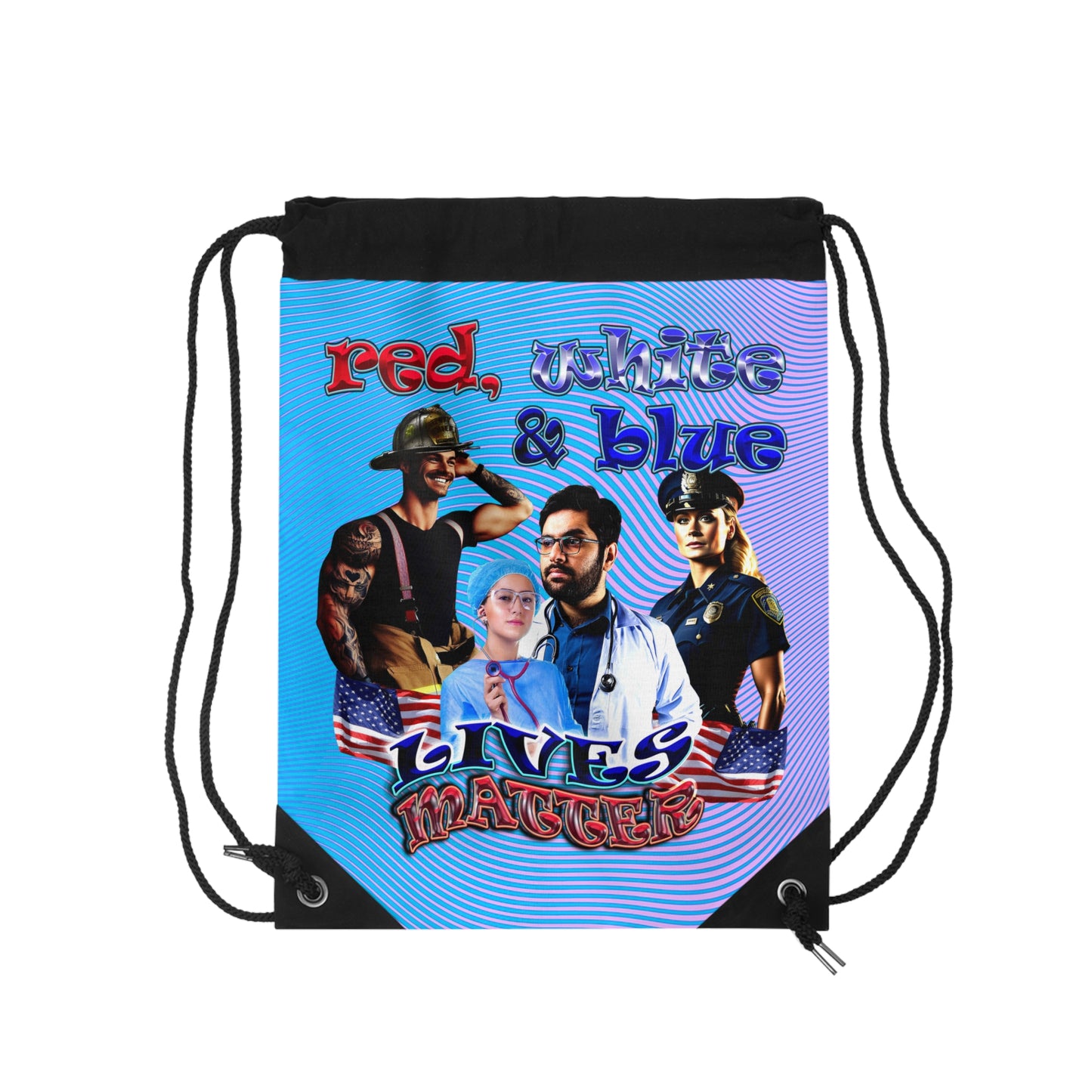 rw&b lives matter - Drawstring Bag (light blue-purple wave)