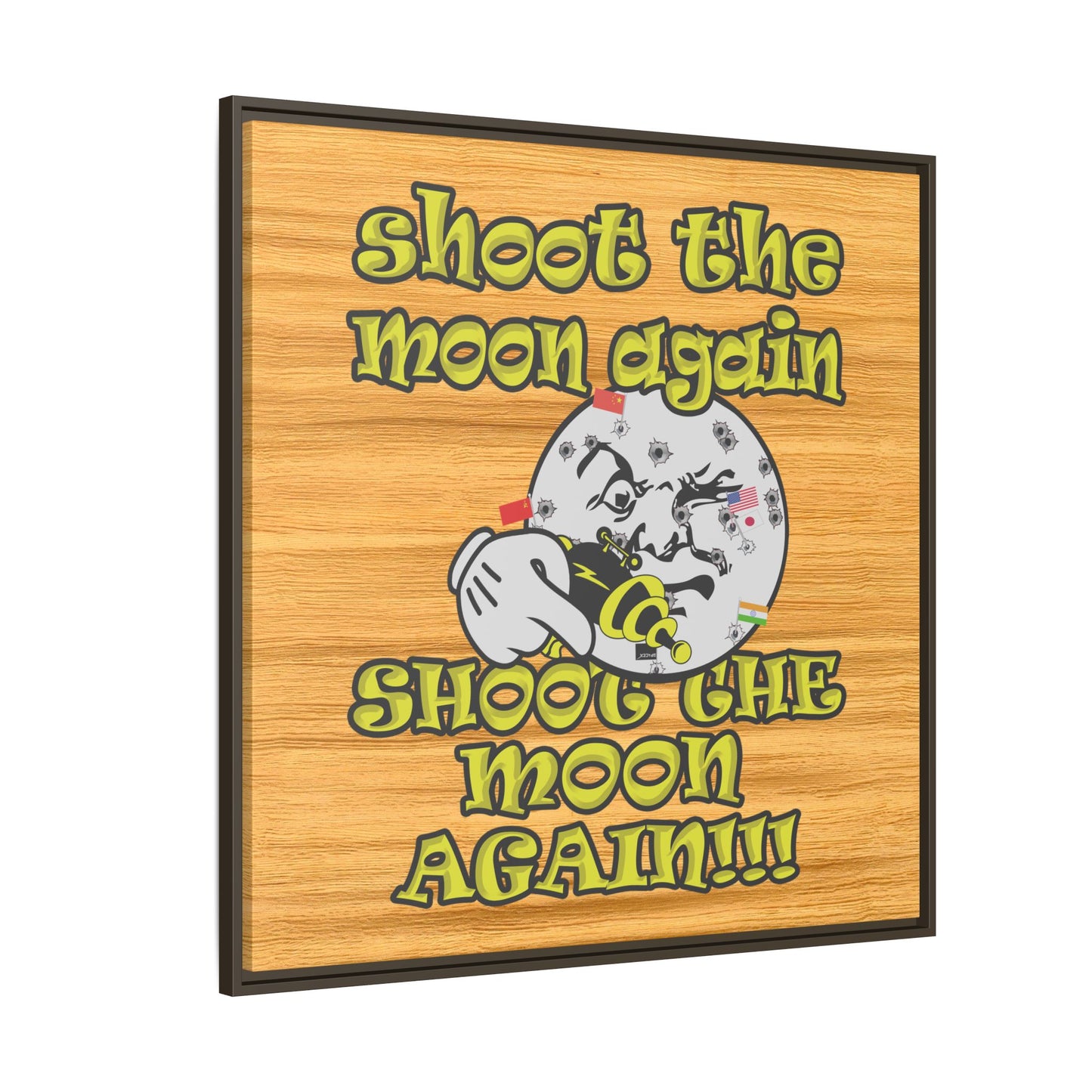 shoot the moon again - framed canvas art (butterscotch wood finish)