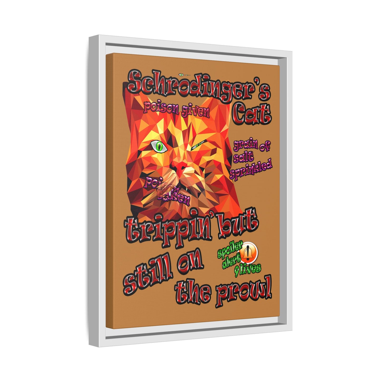 schrodinger's cat - framed canvas art (light brown)