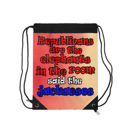 donkeys and elephants - Drawstring Bag (yellow-orange wave)