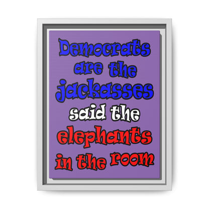 donkeys and elephants - framed canvas art (light purple)