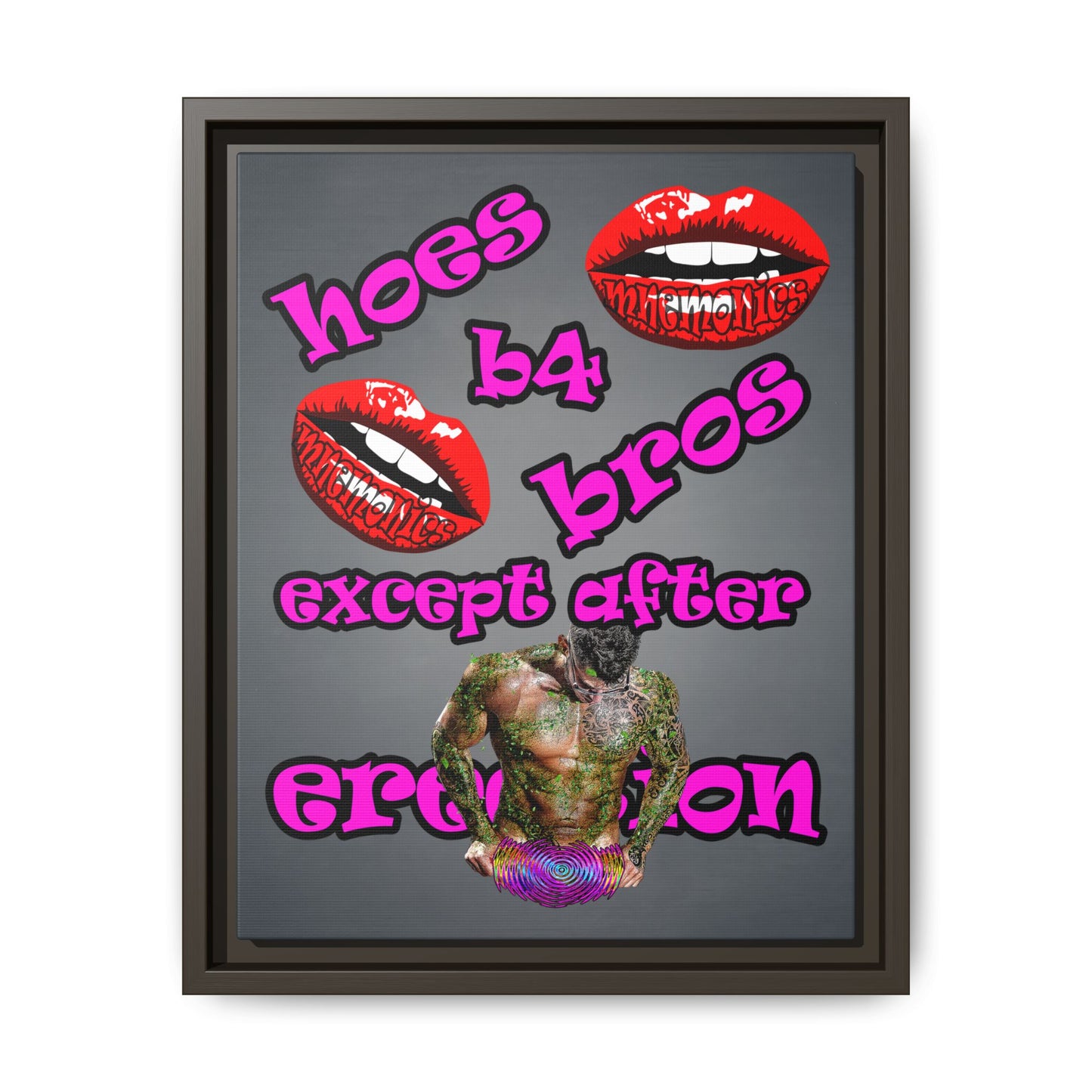 hoes b4 bros - framed canvas art (grey-light grey)