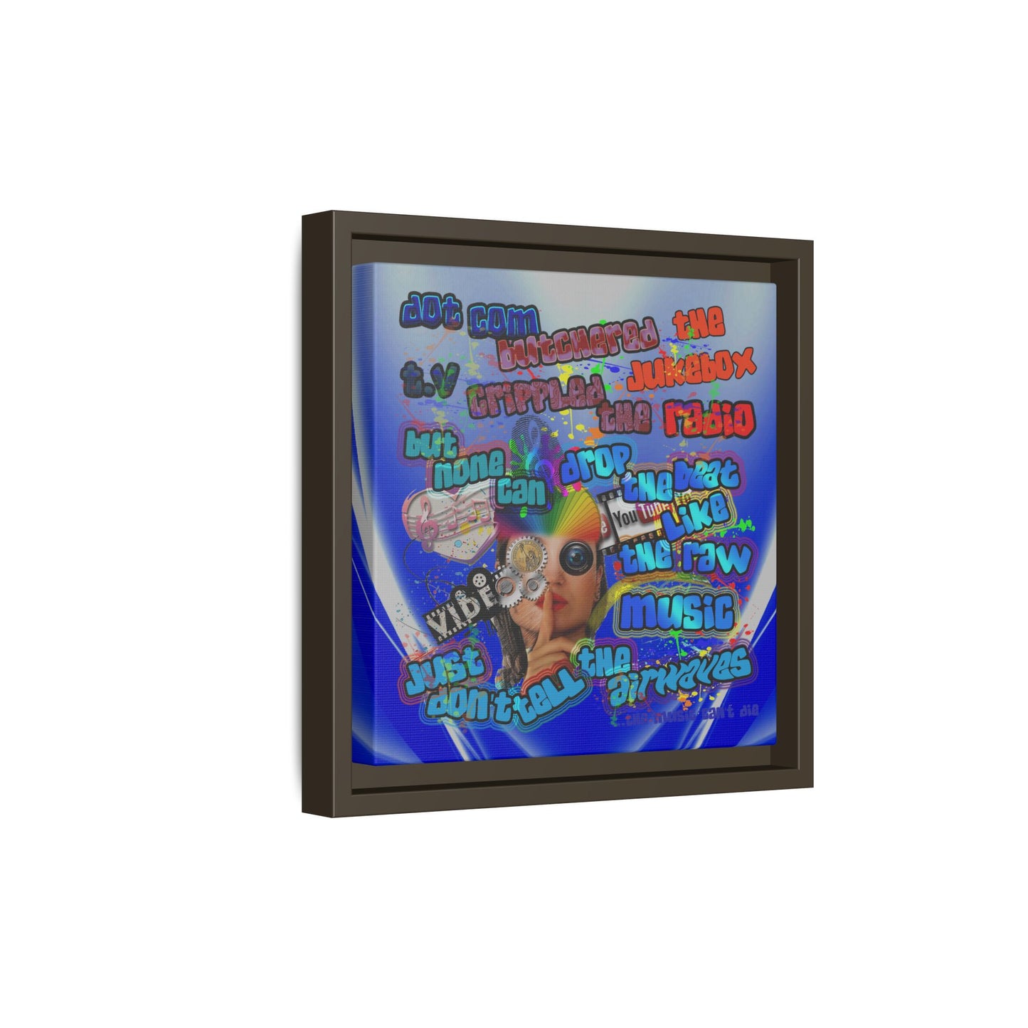 drop the beat - framed canvas art (blue-white wave)