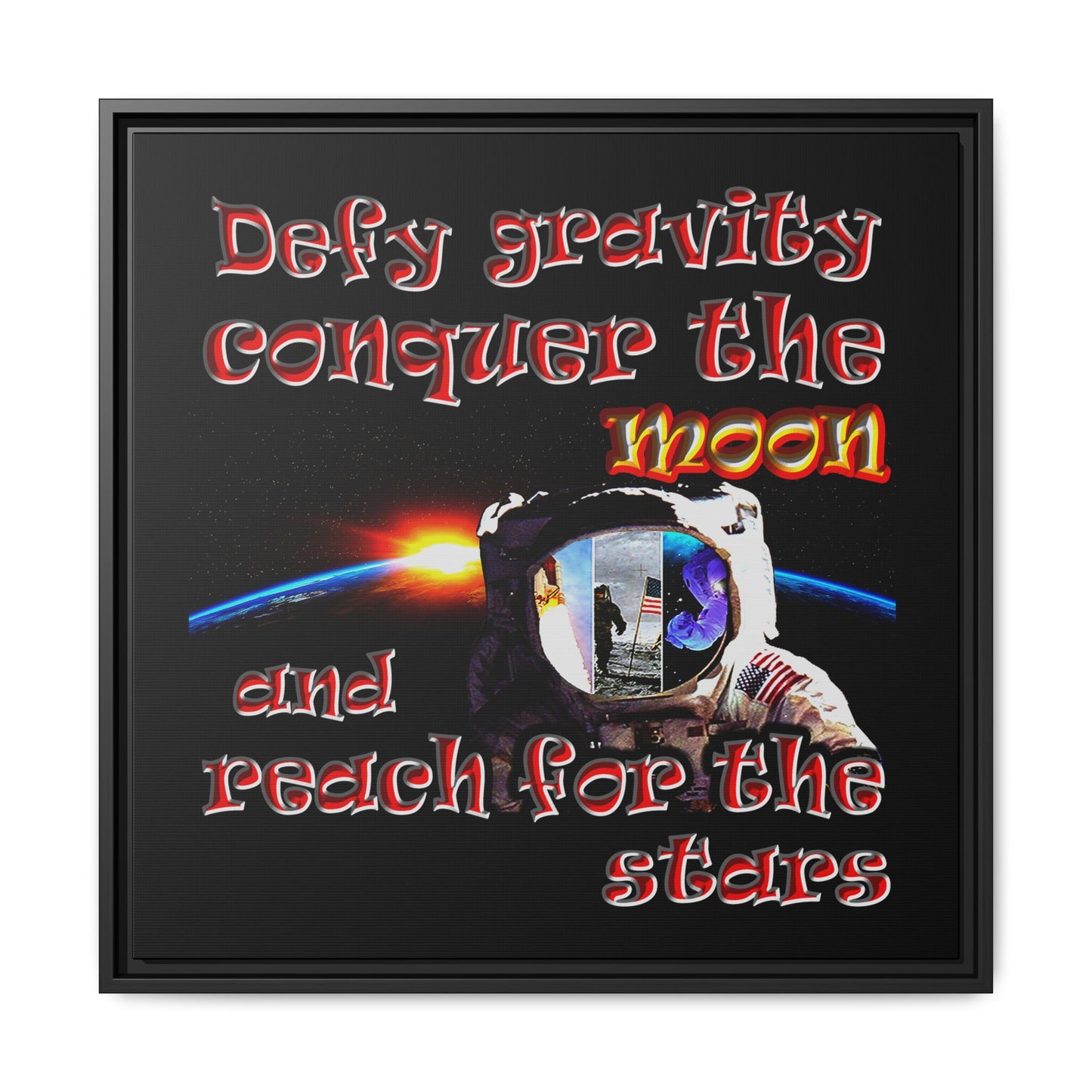 defy conquer reach - framed canvas art (black)
