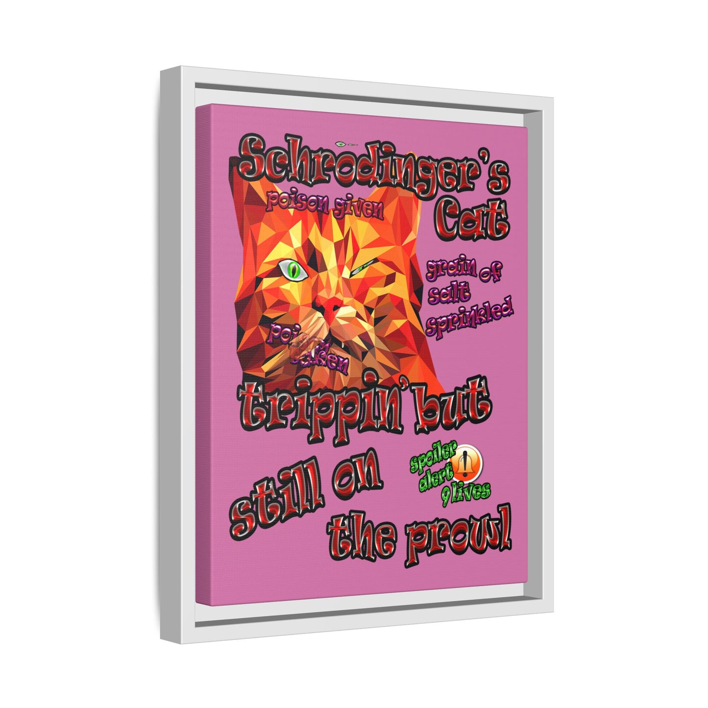 schrodinger's cat - framed canvas art (light pink)