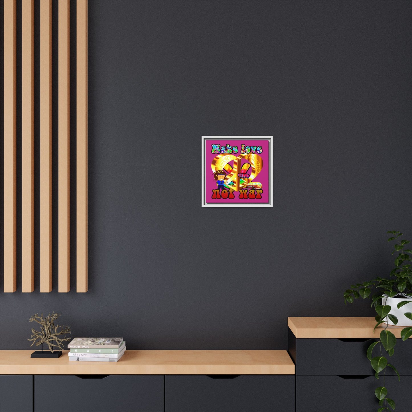 love peace - framed canvas art (pink)