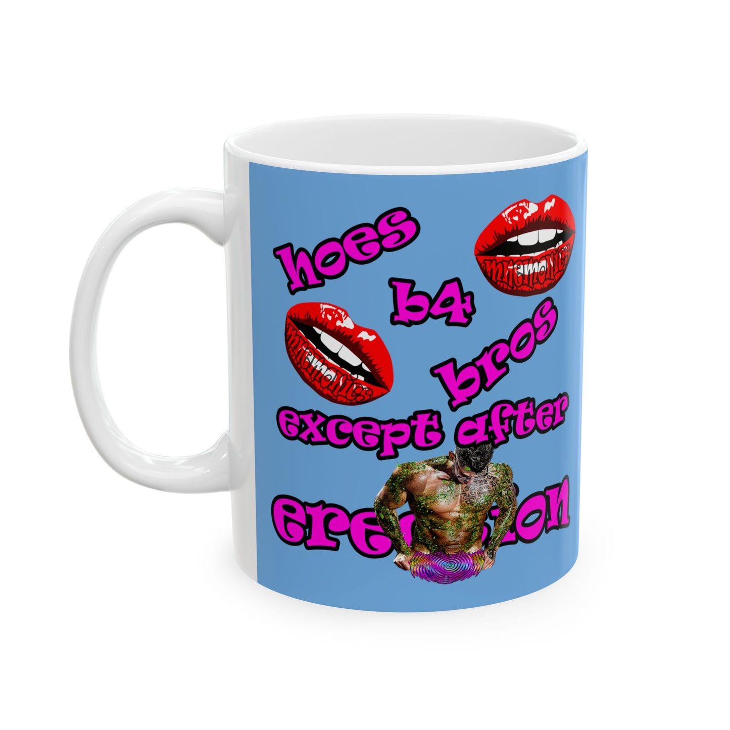 hoes b4 bros - White Mug (light blue)