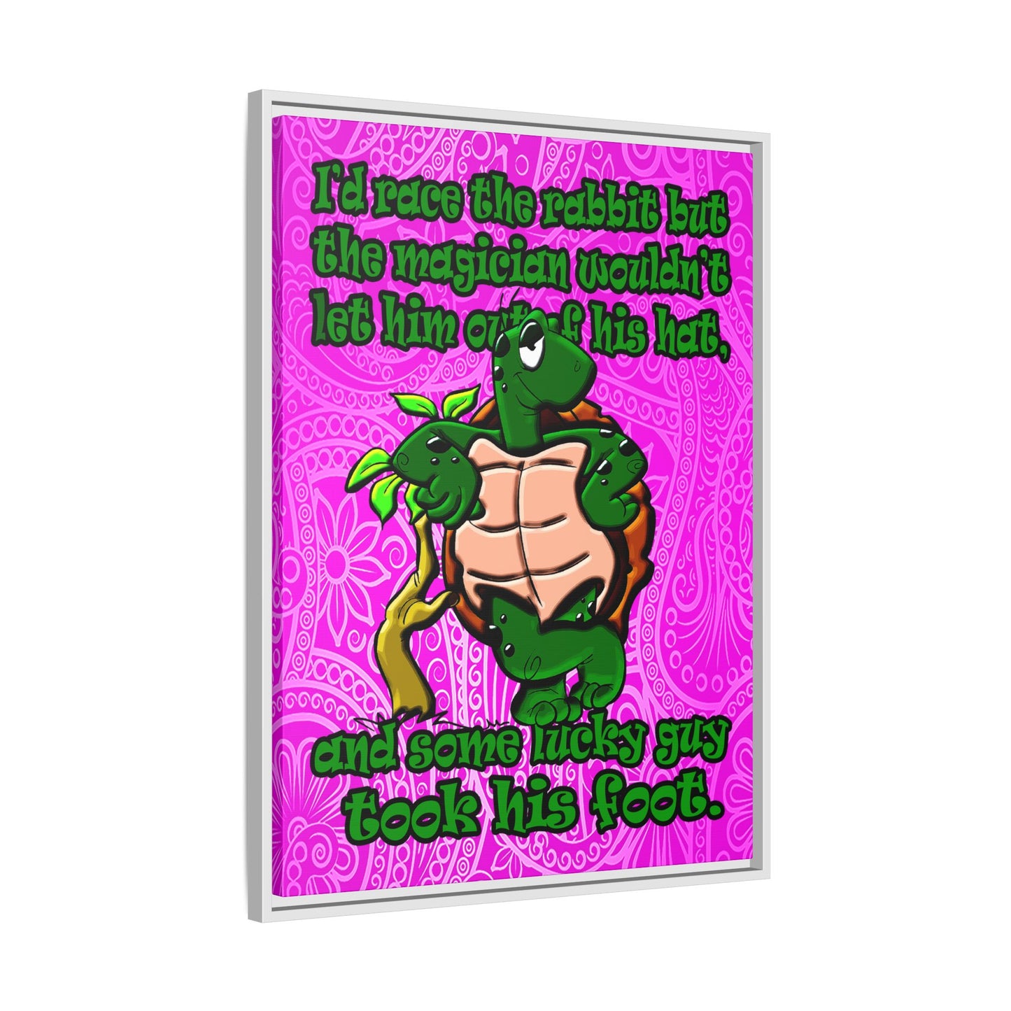 turtle race - framed canvas art (pink swirl)