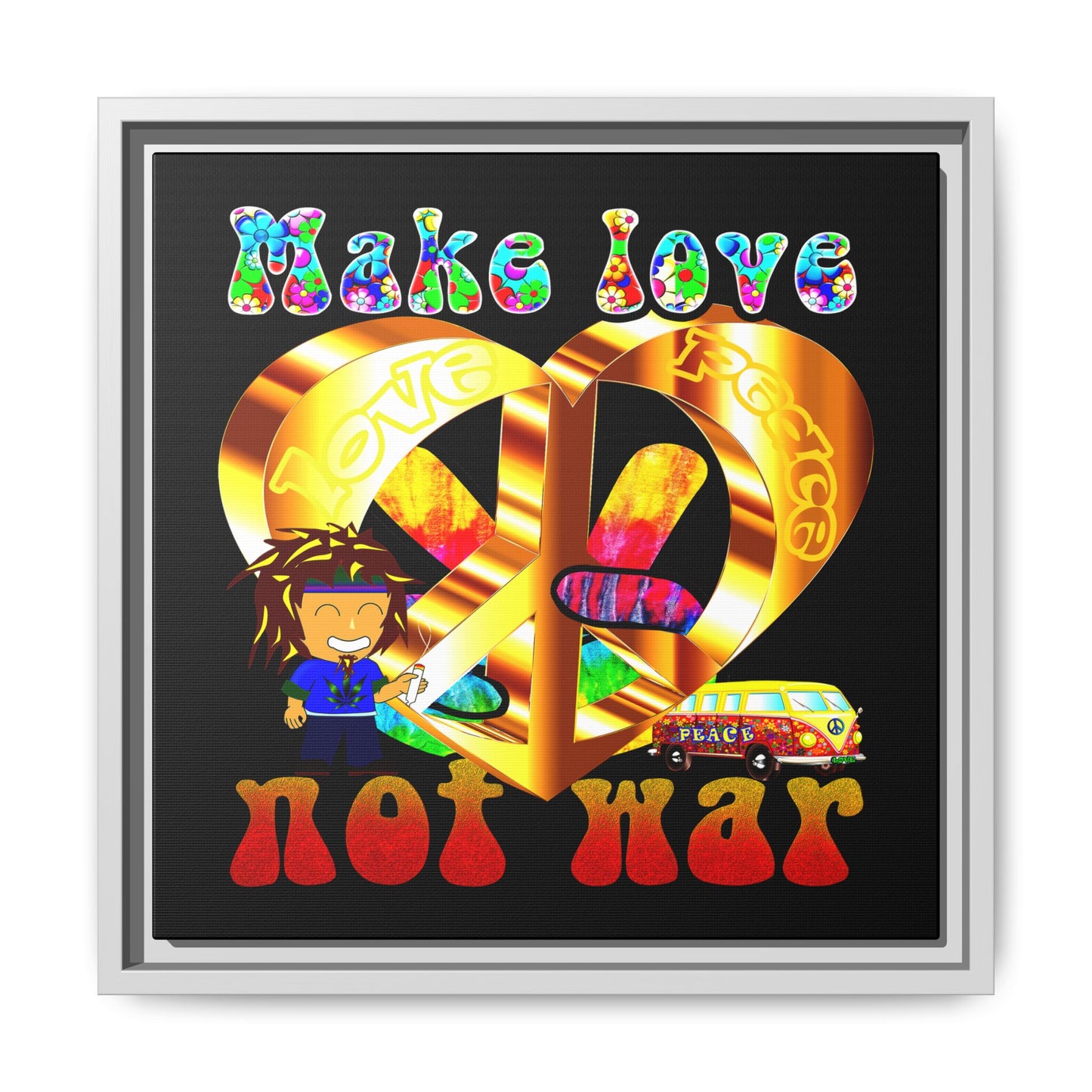 love peace - framed canvas art (black)