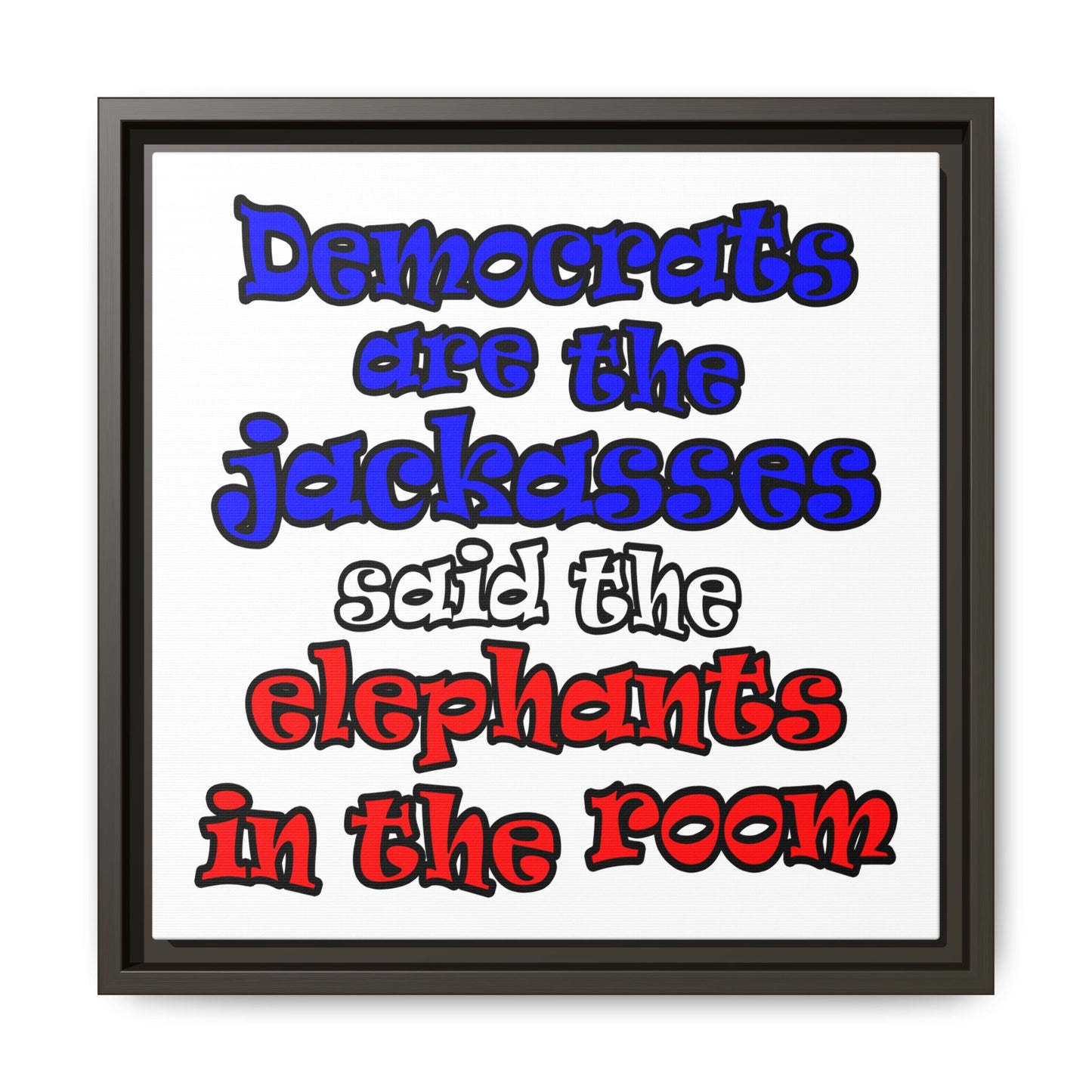 donkeys and elephants - framed canvas art (white)