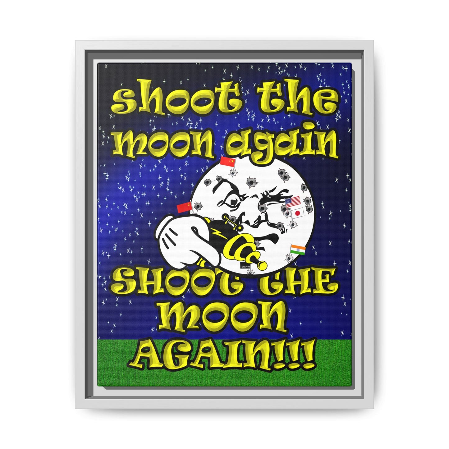 shoot the moon again - framed canvas art ('snoops' background)
