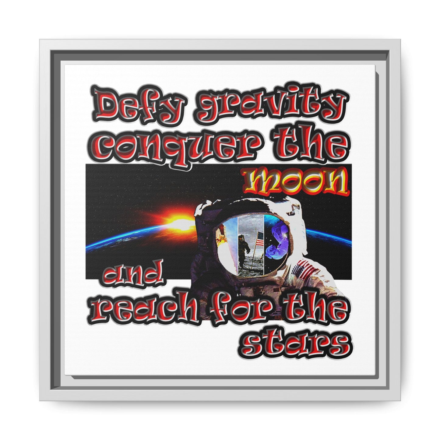 defy conquer reach - framed canvas art (white)