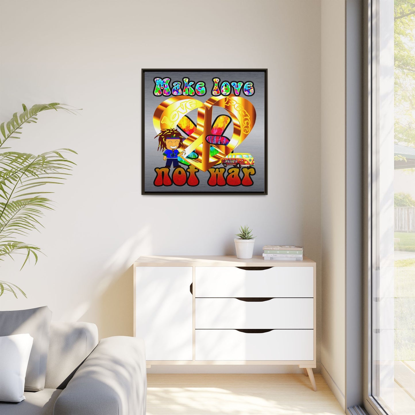 love peace - framed canvas art (brushed nickel)