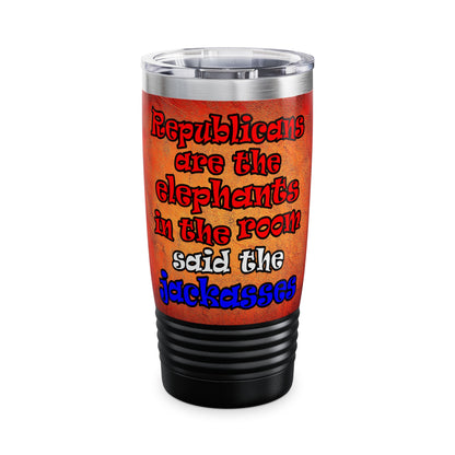 donkeys and elephants - Ringneck Tumbler, 20oz (burnt orange)