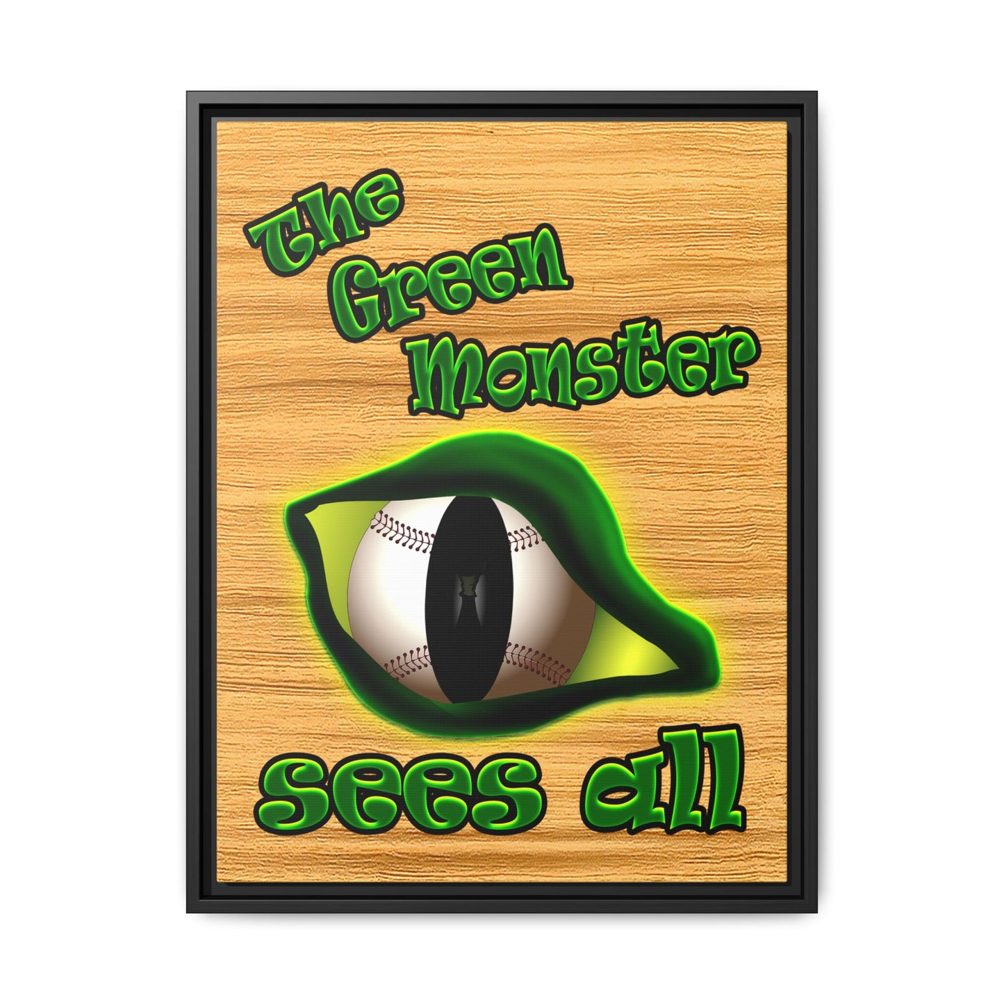 green monster - framed canvas art (butterscotch wood finish)