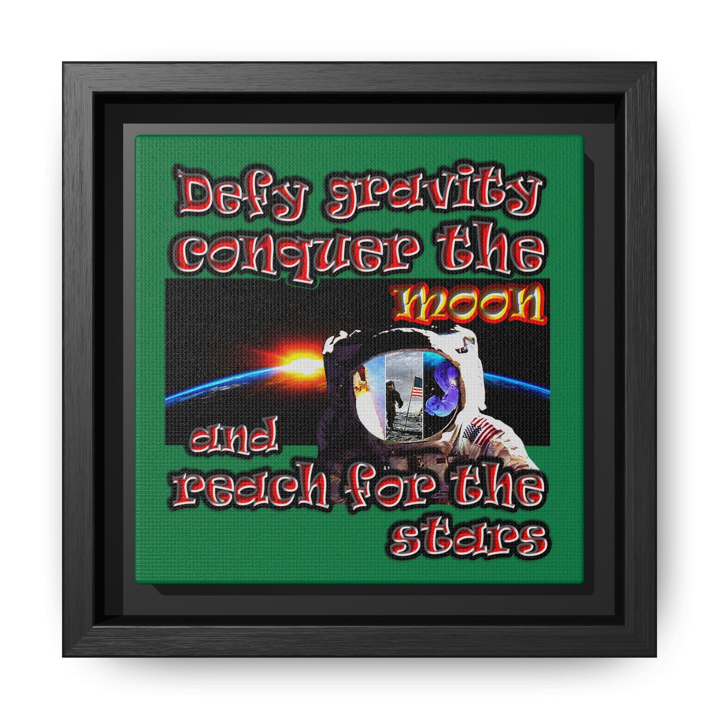 defy conquer reach - framed canvas art (dark green)