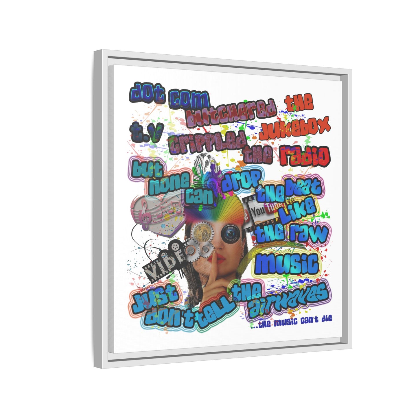 drop the beat - framed canvas art (white)