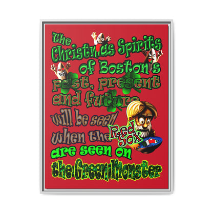 christmas spirits of boston - framed canvas art (dark red)