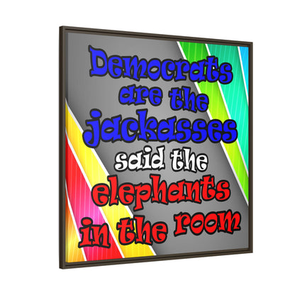 donkeys and elephants - framed canvas art (rainbow split)