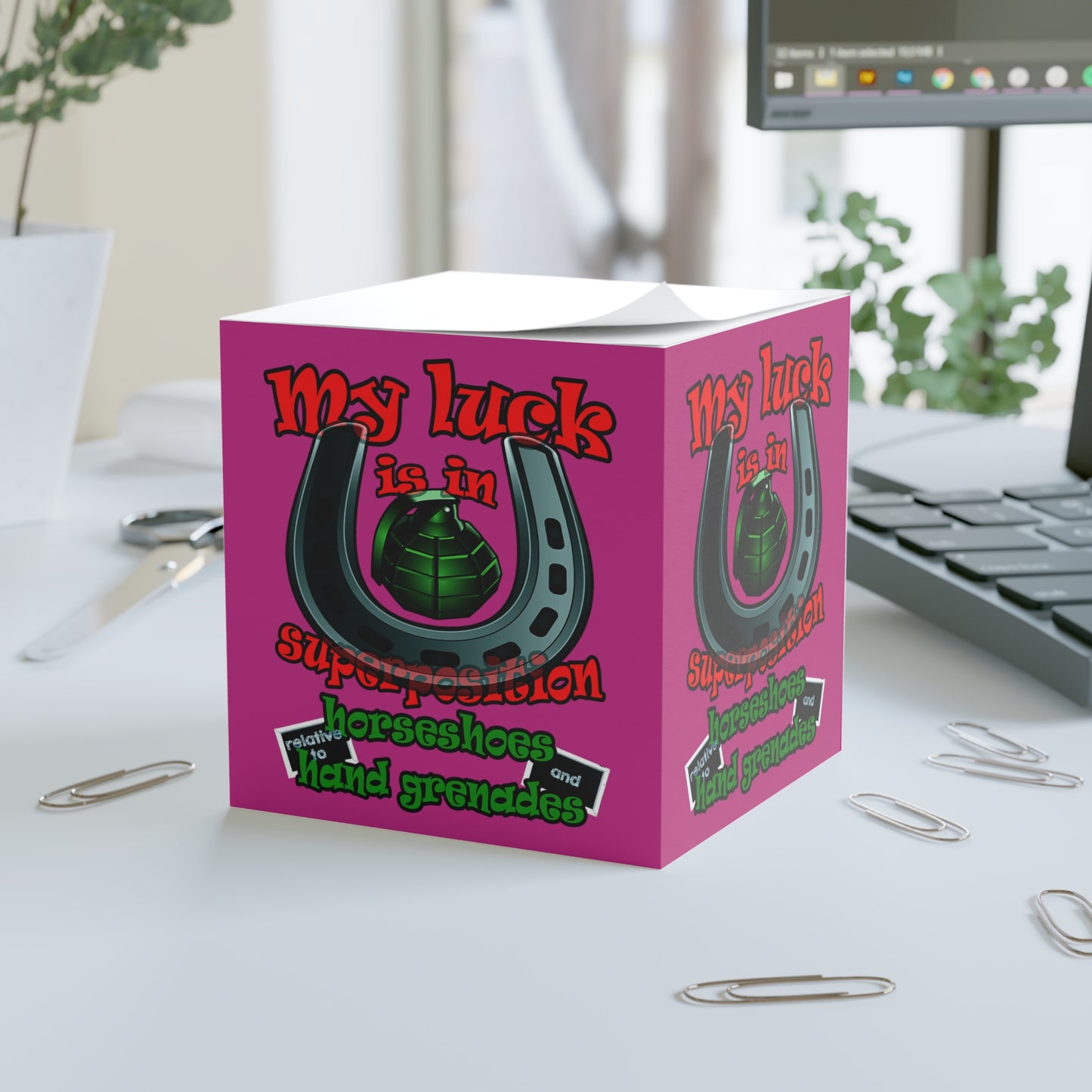 my luck - note cube (pink)