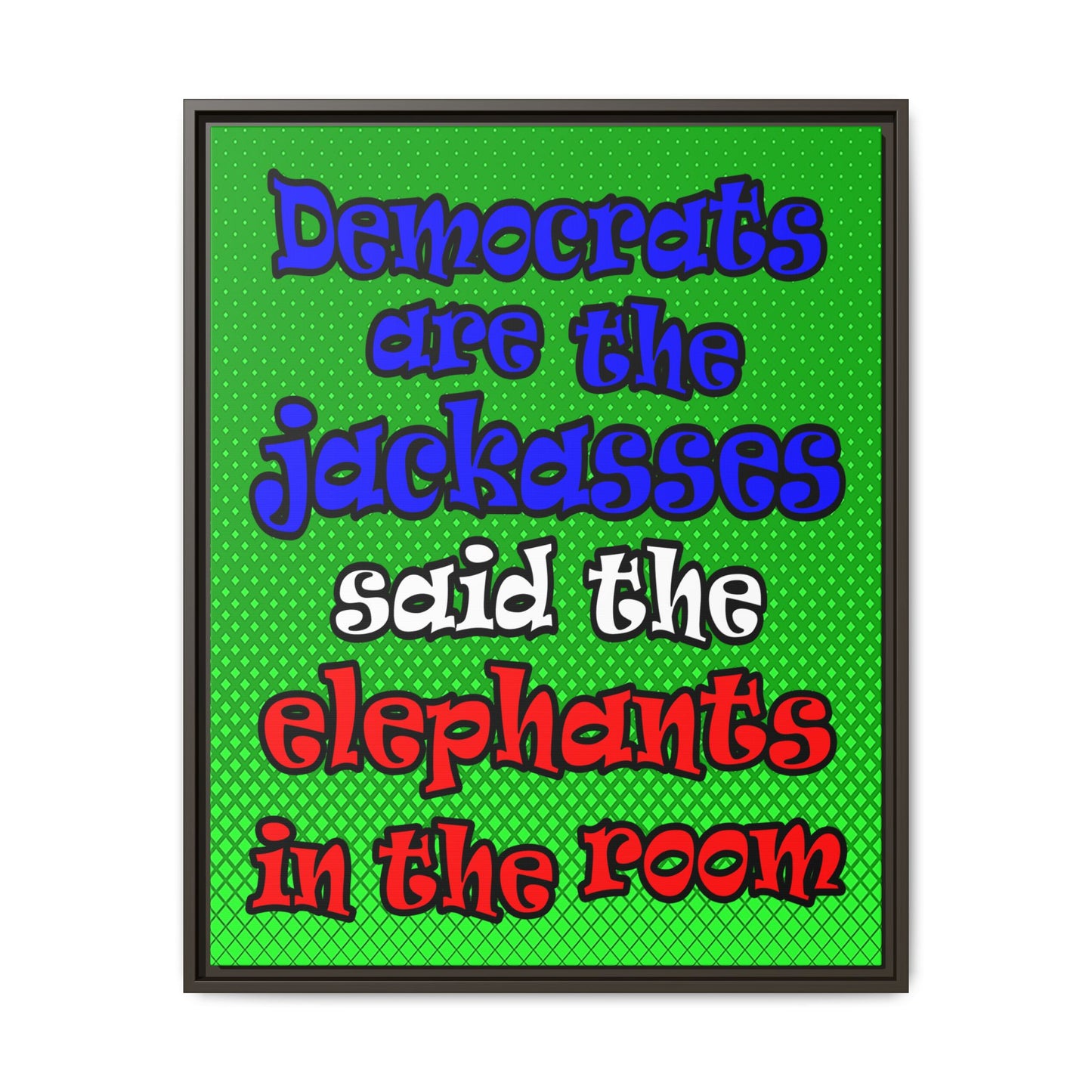 donkeys and elephants - framed canvas art (logo green)