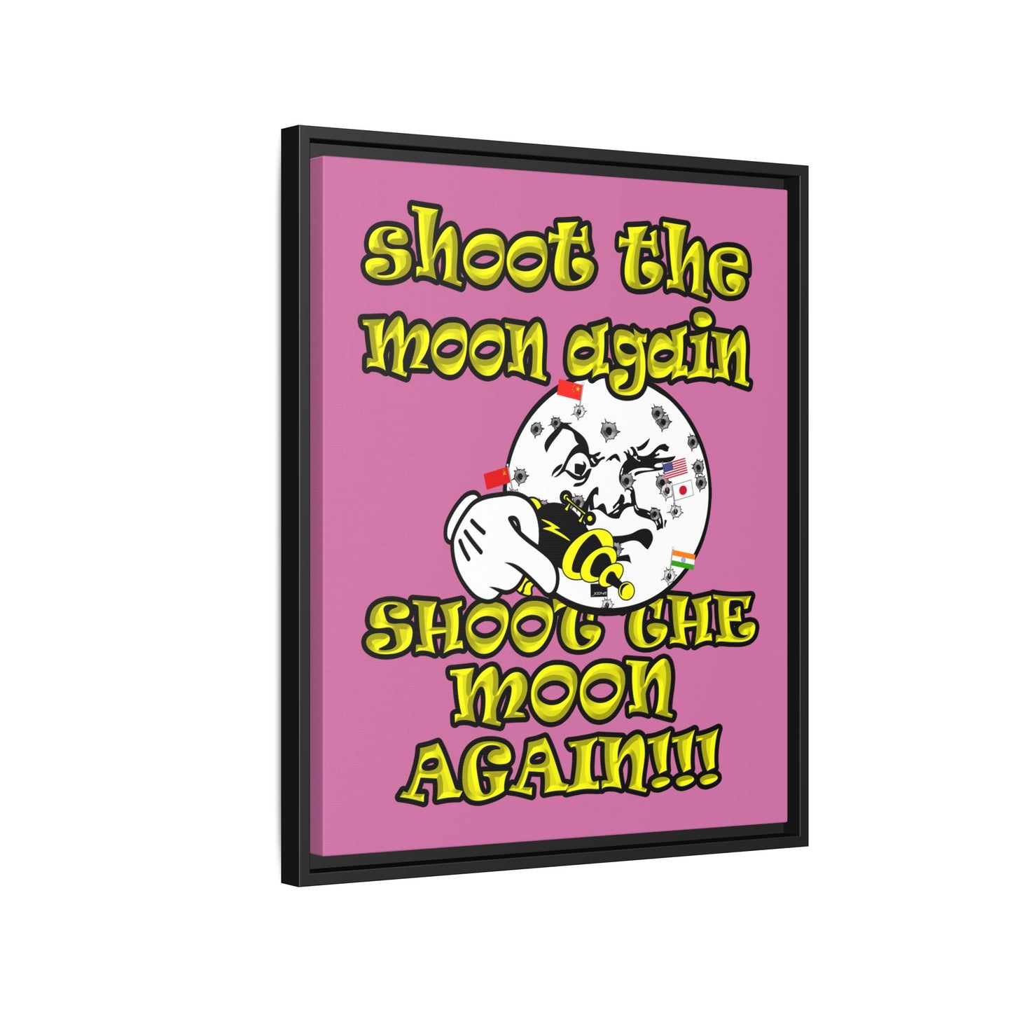 shoot the moon again - framed canvas art (light pink)