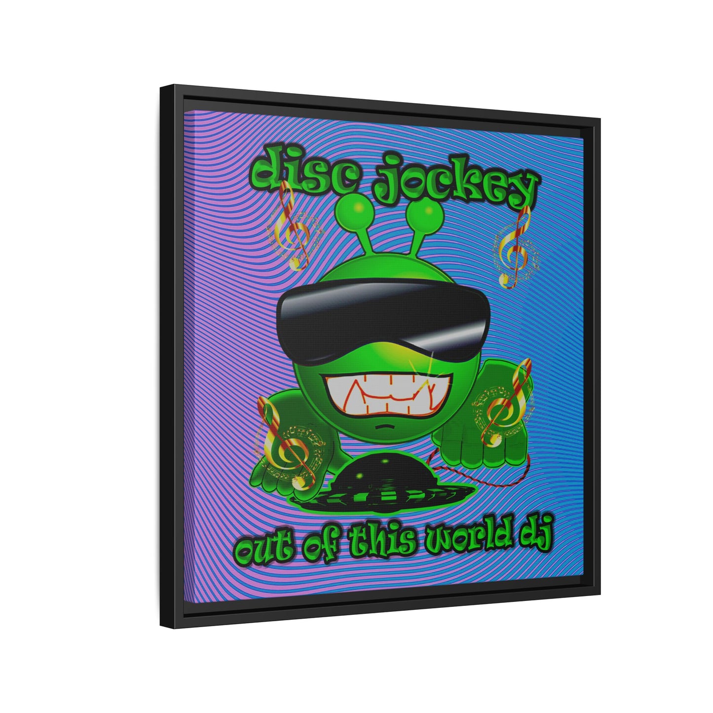 disc jockey - framed canvas art (light blue-purple wave)