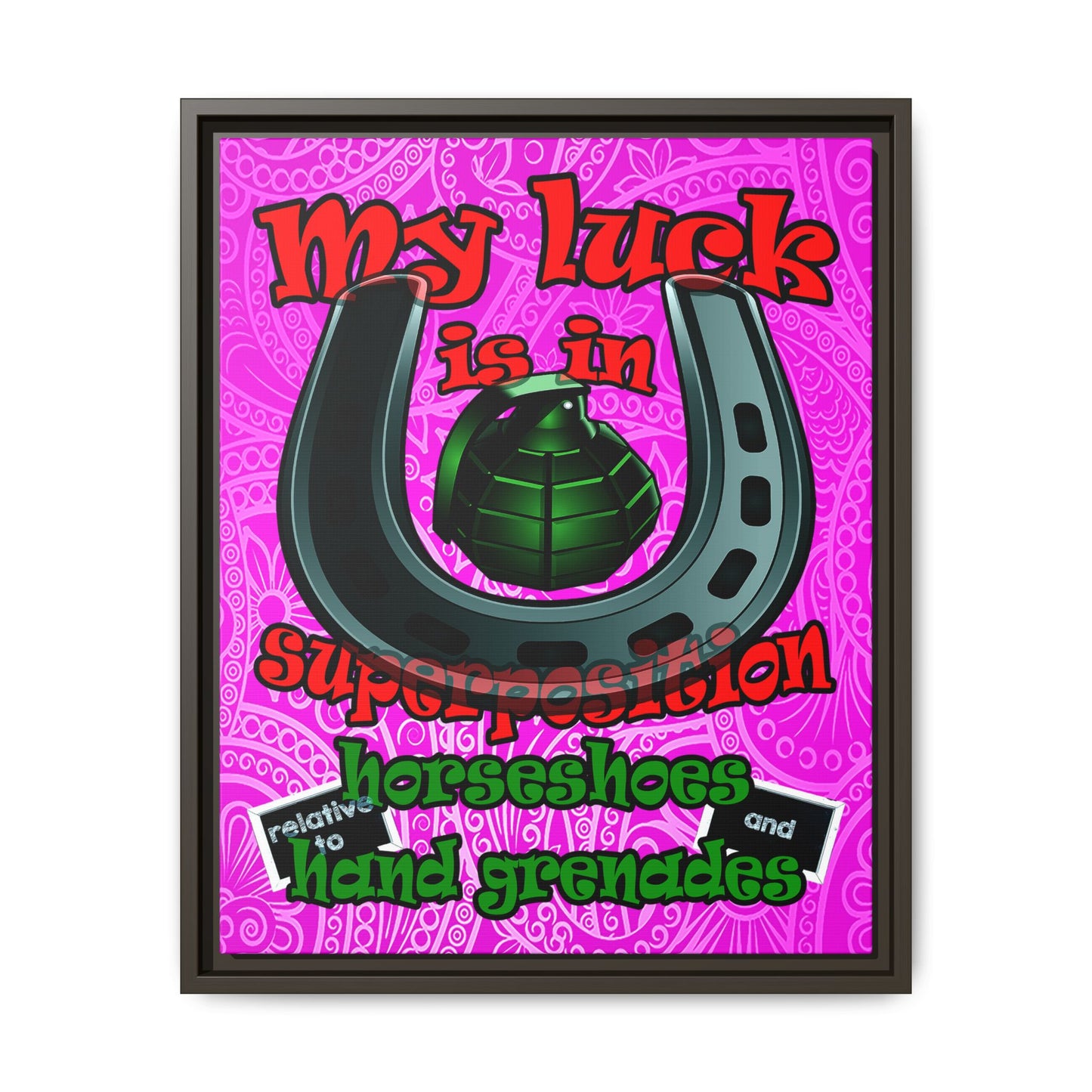 my luck - framed canvas art (pink swirl)
