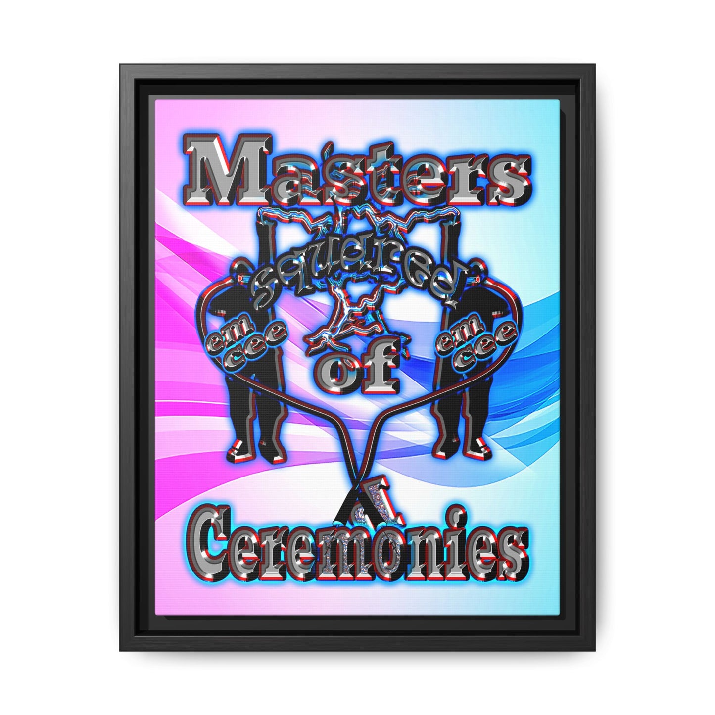 em cee squared - framed canvas art (light blue-pink wave)