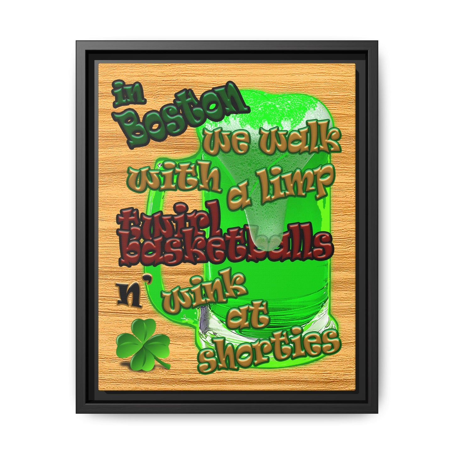 celtics logo - framed canvas art (butterscotch wood finish)