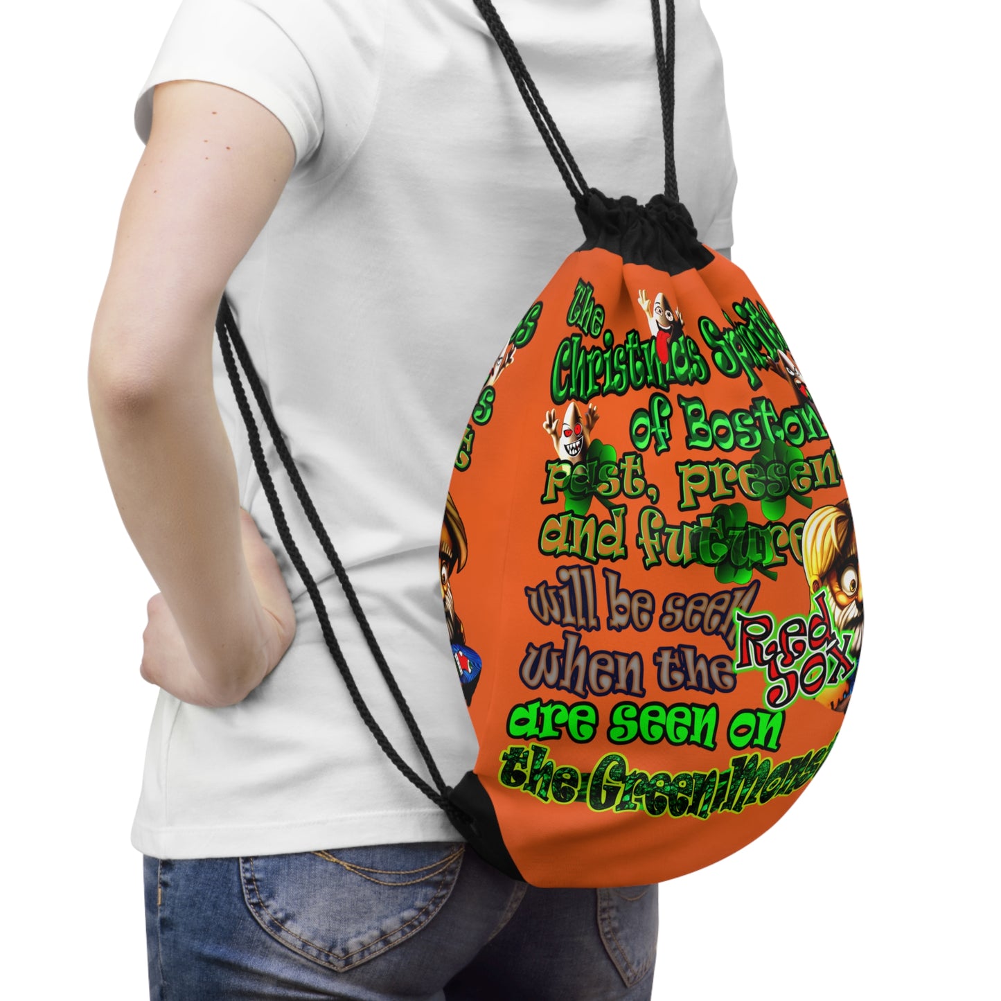 christmas spirits of boston - Drawstring Bag (orange)