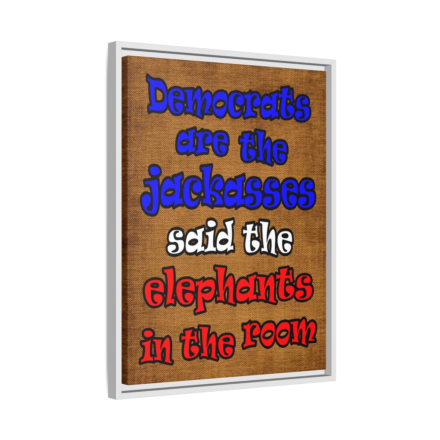 donkeys and elephants - framed canvas art (brown papyrus)