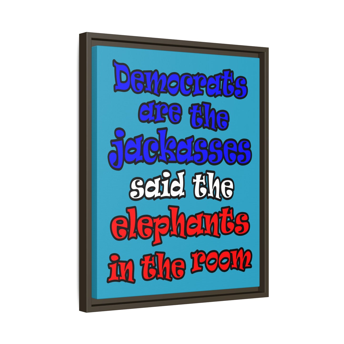 donkeys and elephants - framed canvas art (turquoise)