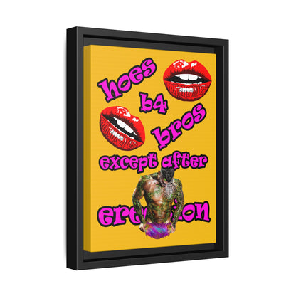 hoes b4 bros - framed canvas art (yellow)