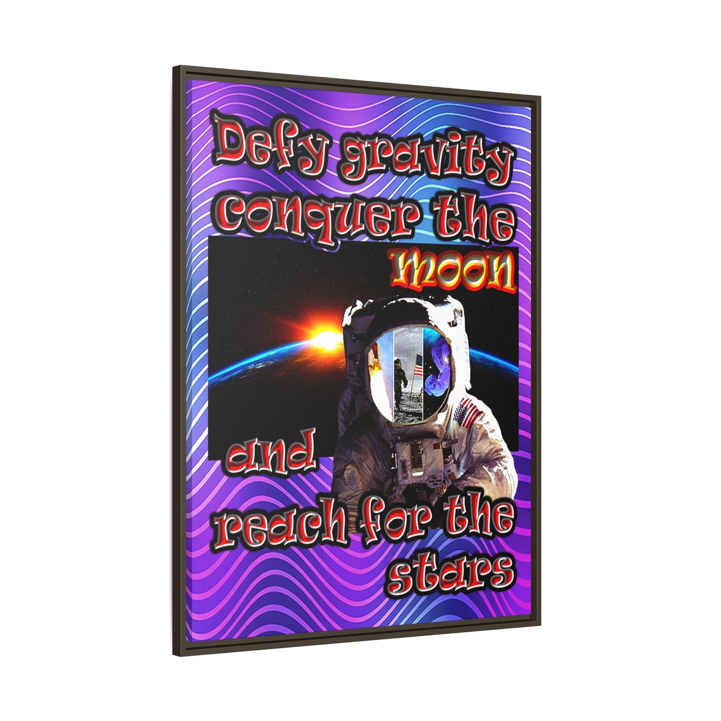 defy conquer reach - framed canvas art (purple wave)