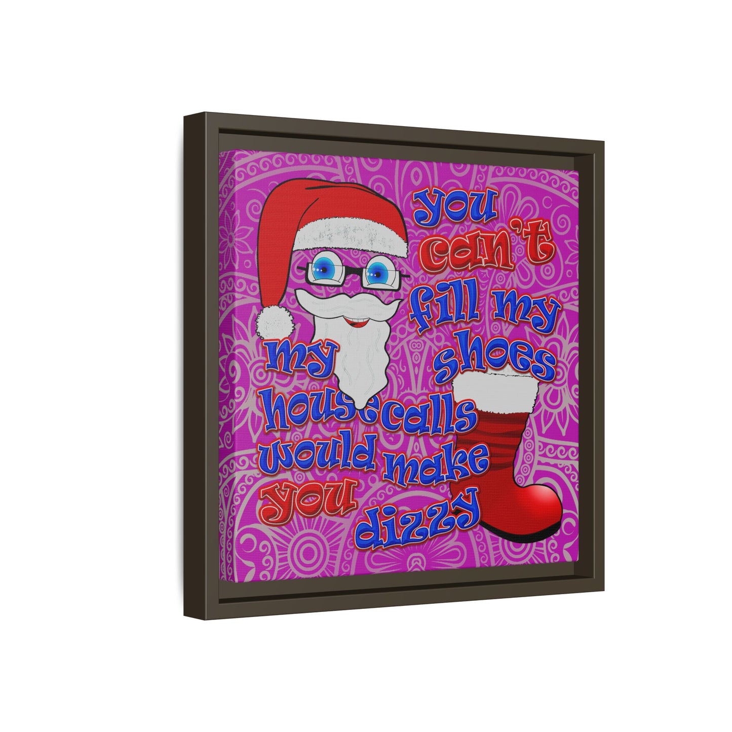 santa's shoes - framed canvas art (pink swirl)