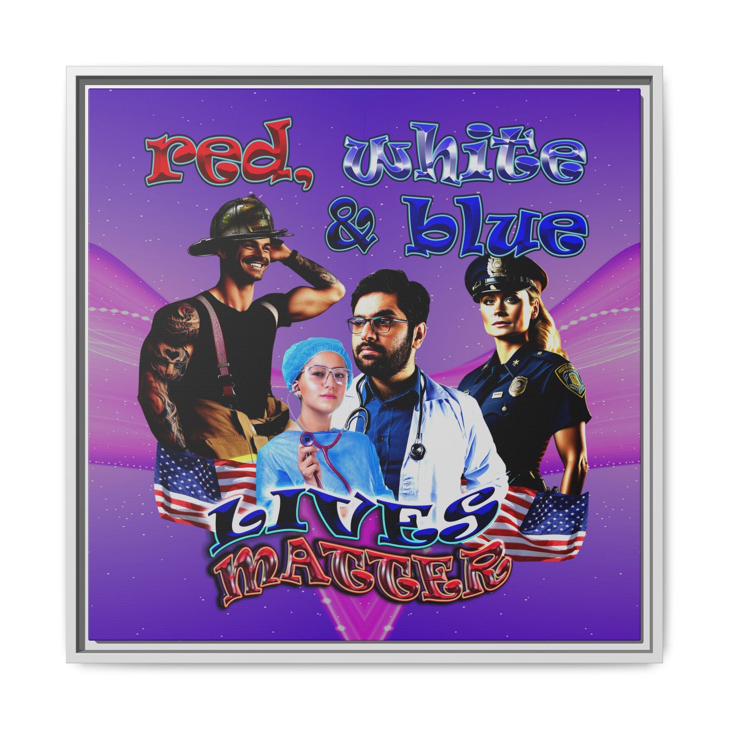 rw&b lives matter - framed canvas art (purple-pink wave)