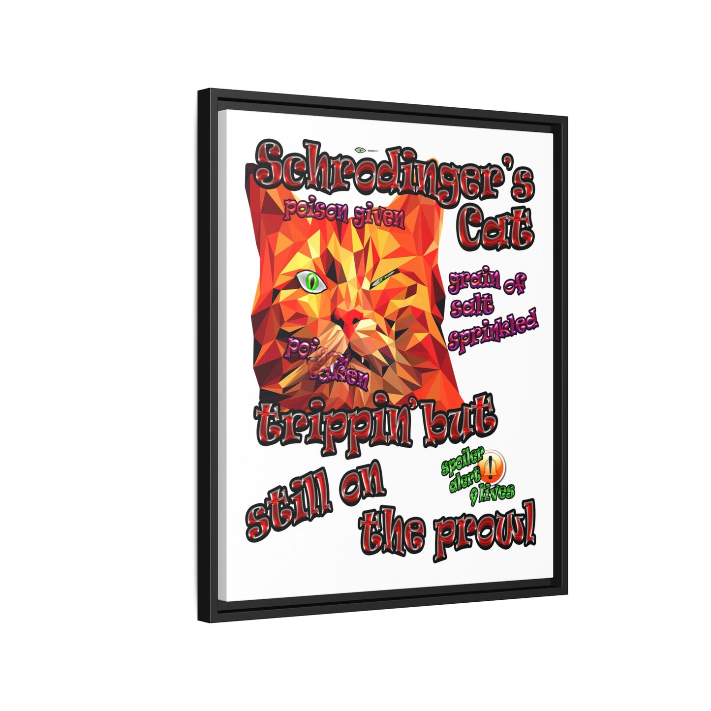 schrodinger's cat - framed canvas art (white)