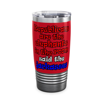 donkeys and elephants - Ringneck Tumbler, 20oz (dark red)