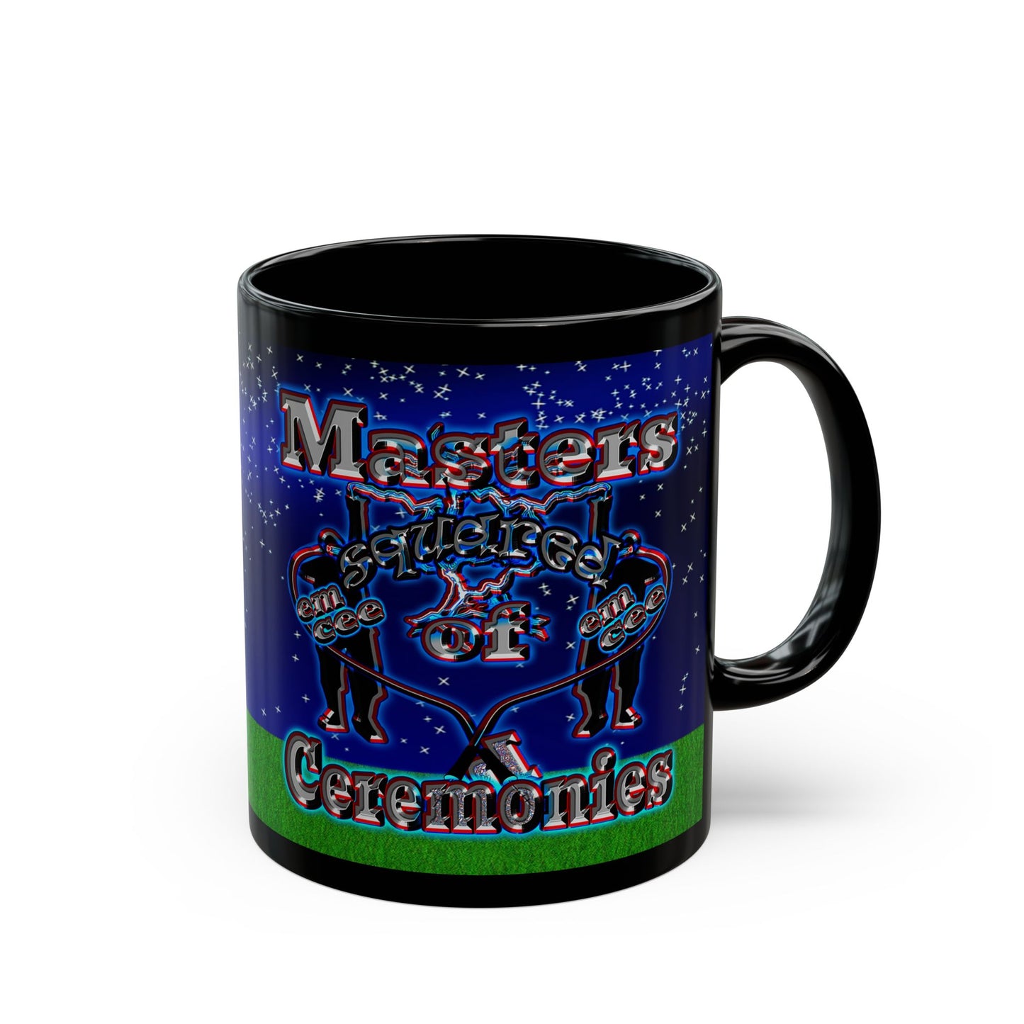 em cee squared - Black Mug ('snoops' background)