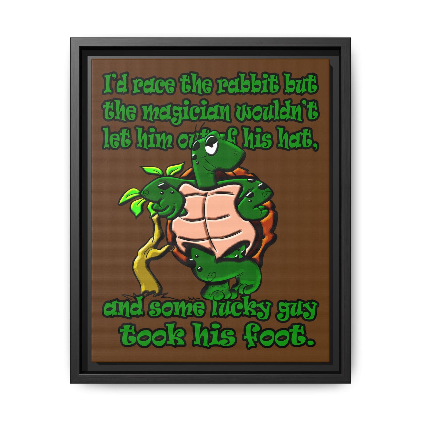 turtle race - framed canvas art (brown)