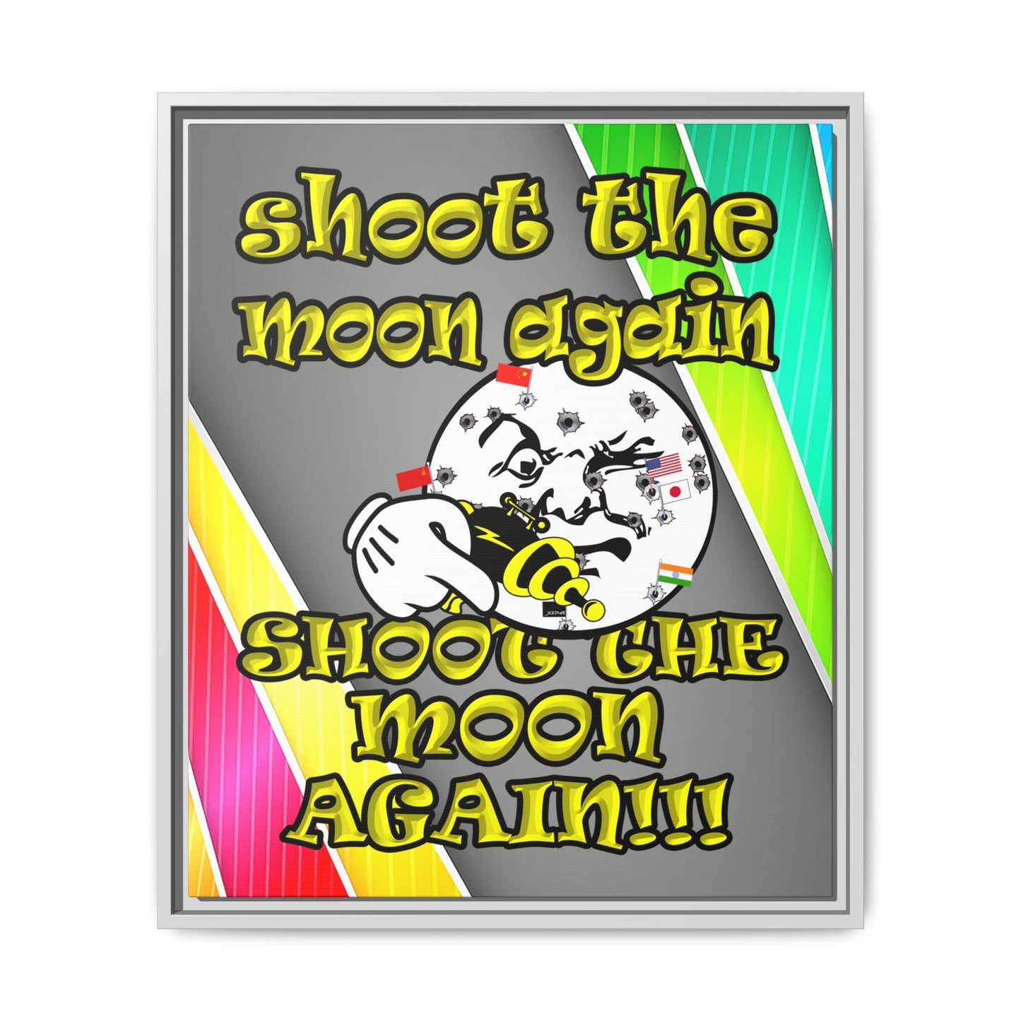shoot the moon again - framed canvas art (rainbow split)